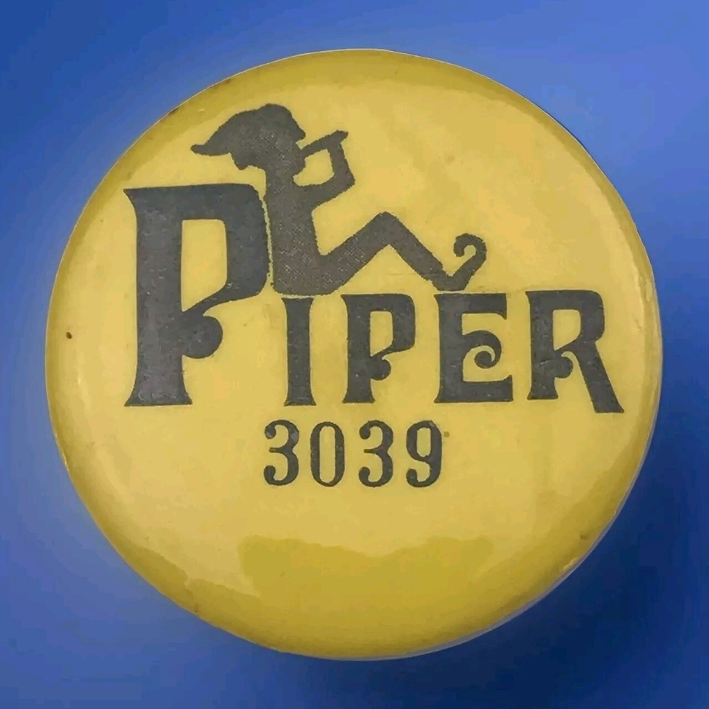 PIPER Pinback Button Yellow Black Vendor Badge Festival Aviation Vintage